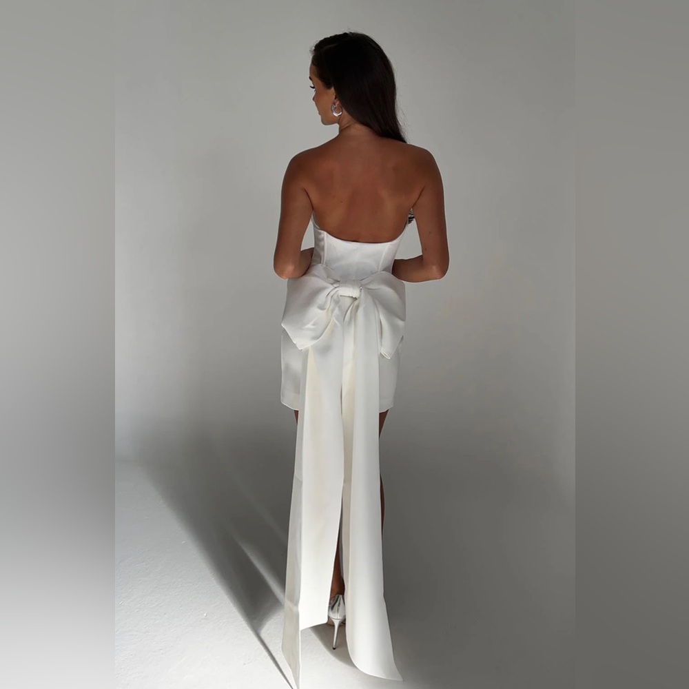 Meshki White Strapless Dress with Bow Detail